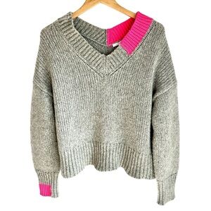 Helmet Lang Color Block Wool Camel Hair Blend V Neck Oversize Sweater Size Med